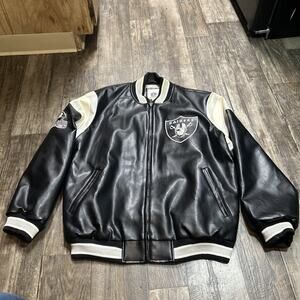 OAKLAND RAIDERS NFL LEATHER JACKET FULL ZIP Size L